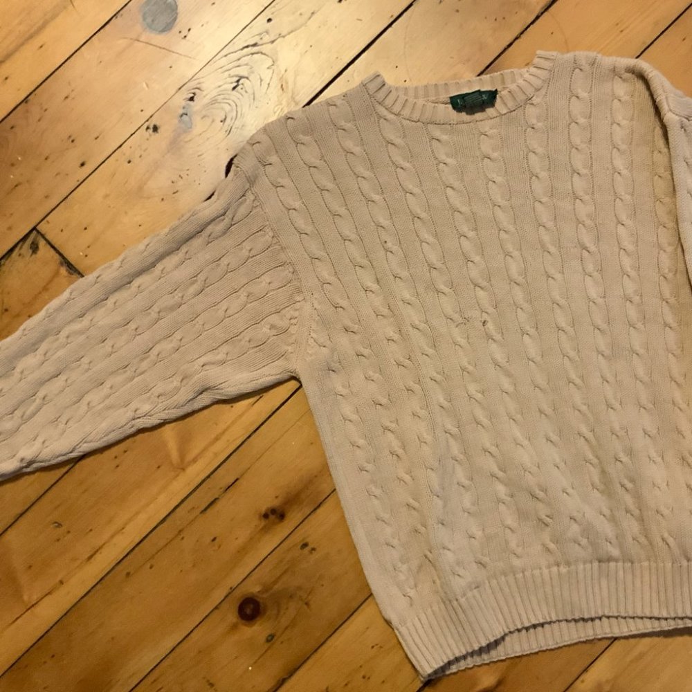J Crew Cable Knit Sweater Beige Mens Large